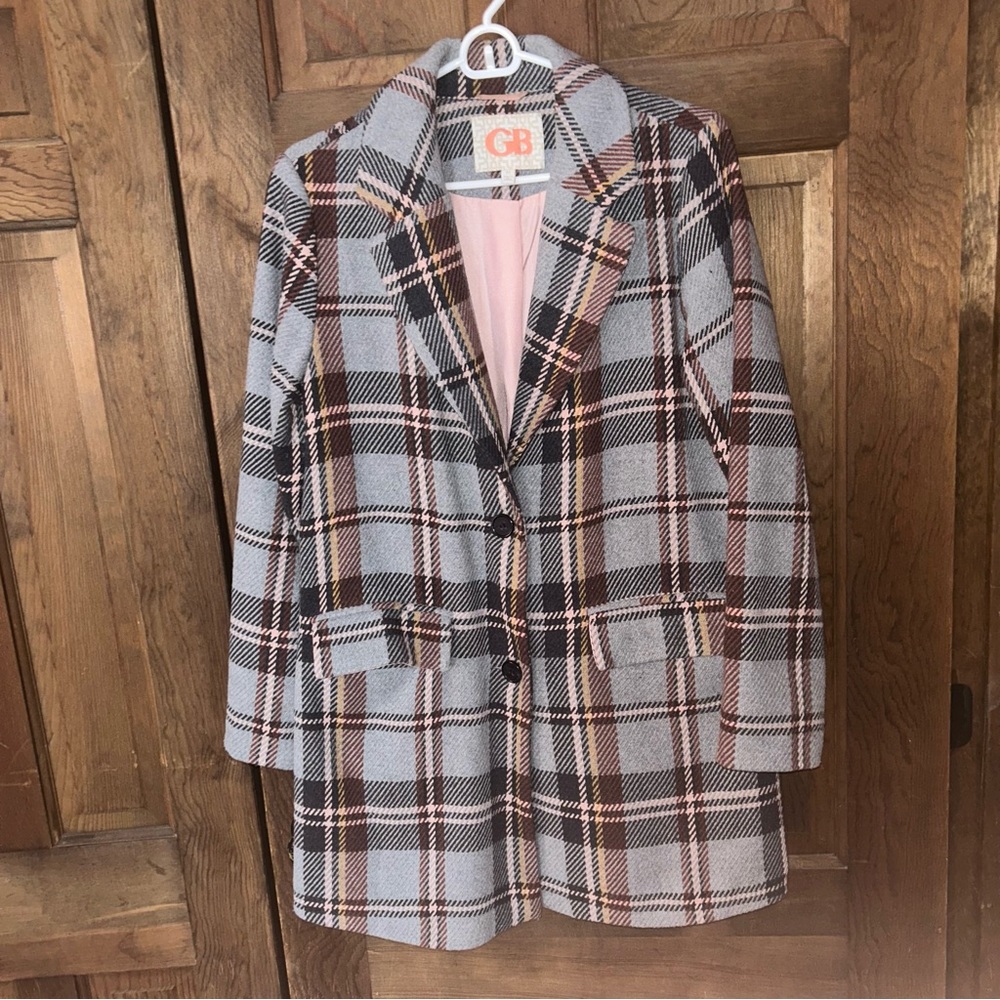 Grey patterned pea coat
